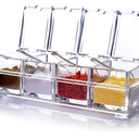 ME.FAN Clear Seasoning Rack Spice Pots - 4 Piece Acrylic Seasoning Box - Storage Container Condiment Jars - Cruet with Cover and Spoon