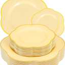 Liacere 50PCS Yellow Plastic Plates - Heavy Duty Disposable -Yellow and Gold Include 25PCS 7inch and 25PCS 10inch Plates for Mother's Day & Baby Shower