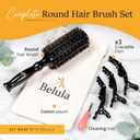 Belula 100% Soft Boar Bristle Round Brush for Blow Drying Set. Round Hair Brush With Medium 2.1 Wooden Barrel. Hairbrush Ideal to Add Volume and Body. Free 3 x Hair Clips & Travel Bag.