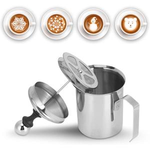 Manual Milk Frother 14oz/400ml Stainless Steel Frothing Pitcher With Handle for Latte Cappuccino Foam