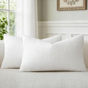 a moment Christmas White Chenille Throw Pillow Covers 12x20 Inch Pack of 2 Modern Decorative Throw Pillow Covers Farmhouse Cross Throw Pillowcases Home Decor for Sofa Bedroom Living Room Spring