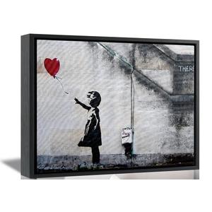 Black Framed Street Graffiti Canvas Wall Art Girl With Red Heart Balloon Painting Picture Wall Decor Modern Pop Art Poster Print Artwork for Bedroom Living Gallery Home Decoration 16inx24in