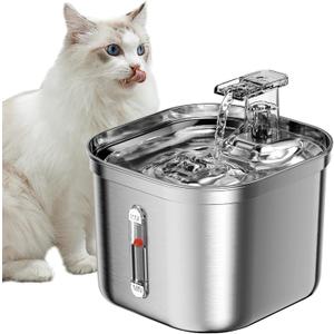 Homtyler Cat Water Fountain, Stainless Steel Pet Water Fountain for Cats Inside, 3 Filters&Ultra-Quiet Pump, 2.2L/73oz Automatic Dog Dispenser Water Bowl, Multiple Pets Water Fountain