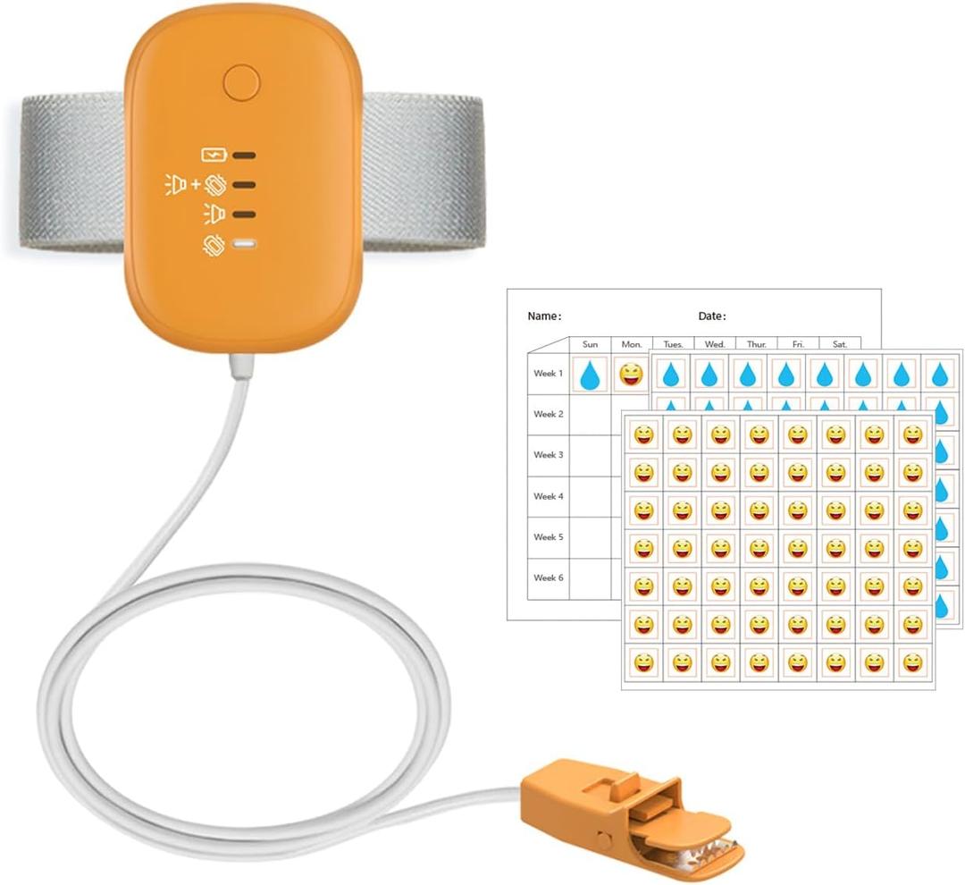 Bed Wetting Alarm for Kids, USB Rechargeable, Pee Alarms with Loud Sound & Strong Vibration, Potty Training for Children, Orange