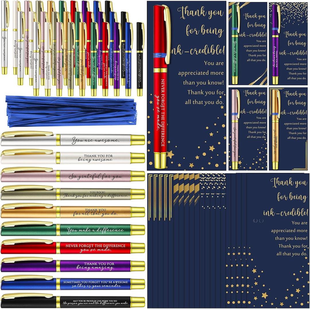 Sayglossy 40 Sets Employee Appreciation Gifts Inspirational Ballpoint Pen with Thank You Greeting Card for Staff Recognition Coworkers Teachers Thank You Gifts (Inspirational)