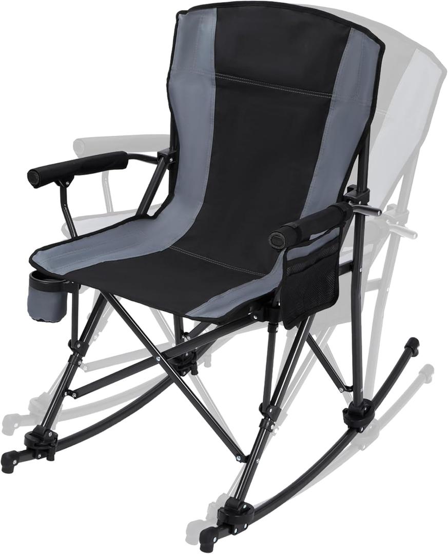 REDCAMP Oversized Folding Camping Chair for Adults Heavy Duty 250/300/330lb, Sturdy Steel Frame Outdoor Camp Chairs Portable Lawn Chair with High Back and Cup Holder (Black With Rocker)