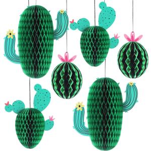 KatchOn, Hanging Cactus Centerpieces - Pack of 6, Cactus Party Decorations | Cactus Honeycomb, Fiesta Party Decorations | Cactus Classroom Decor, Desert Party Decorations | Mexican Party Decorations (Green)