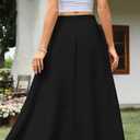 Aodemo Women's Flowy Maxi Skirt Summer Boho Pleated Elastic Waisted Casual Beach Long Skirts with Pockets (Black)