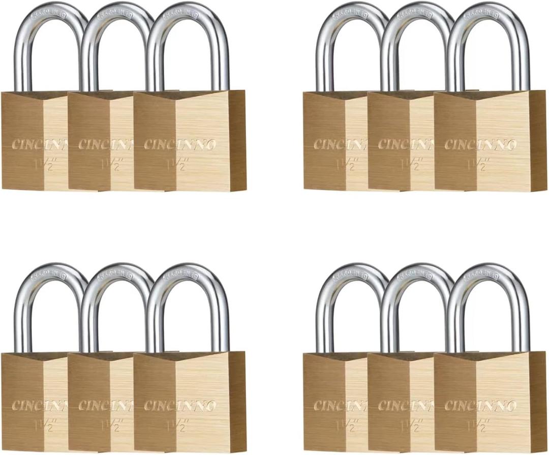 Locks with Keys,12 Pack Brass Keyed Alike Weatherproof Padlocks for Outdoor