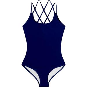 Kanu Surf Girls' Reese UPF 50 Beach Sport Criss-Cross One Piece Swimsuit (6, Solid Navy)
