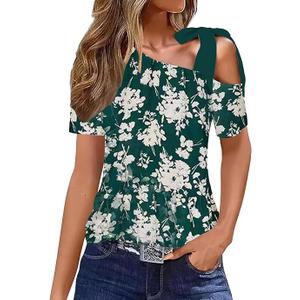 Womens Summer Tops Sexy Tie One Side Shirts Asymmetrical Off The Shoulder Tunic Blouses - M And Socks