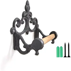 Cast Iron Toilet Paper Roll Holder Wall Mounted Vintage Rustic Tissue Roll Holder Decor for Kitchen and Bathroom Included Screws and Anchors