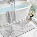 DEXI Bathroom Mat Ultra Thin, Non Slip Bath Rug for Shower Floor, Absorbent Quick Dry Marble Bathmats Low Profile, 17x43, Light Grey
