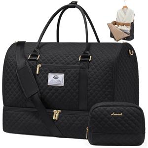 LOVEVOOK Convertible Garment Bag for Travel with Shoe Pouch, Carry On Garment Duffel Bag with Toiletry Bag, 2 in 1 Hanging Suitcase Suit Bag, Waterproof Weekender Bag for Women Travel, Wedding, Black