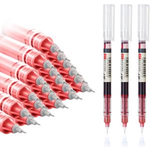 24 Pieces Rolling Ball Pens, Quick Dry Ink 0.5 mm Extra Fine Point Pens Liquid Ink Pen Rollerball Pens (Red-24 PCS)