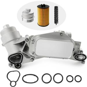 Engine Oil Cooler Filter Housing Assembly Adapter Aluminum Cap , Insert, Cap Compatible with 2008-2019 Chevy Cruze Sonic Malibu Aveo,Saturn Astra 1.6L 1.8L Replace# 25199751 918-432