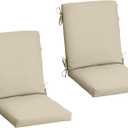 Arden 2-Pack Outdoor Patio Dining Chair Cushion, 20x44, Rain-Proof Seat Pad, Fade-Resistant Outdoor Cushion Tan Leala Polyfill, 2 Pack, Tan Leala