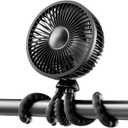 Gaiatop Baby Stroller Fan, 4000mAh Oscillating Mini Portable Fan with Light, 4 Speeds Battery Operated Small Handheld Desk Fan, 360 Rotate Flexible Tripod Clip On Fan for Car Seat Crib Travel Black