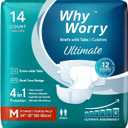 WhyWorry Ultimate Adult Diapers for Men and Women, Disposable Adult Briefs with Tabs for Incontinence, Unisex Incontinence Briefs with Tabs, Ultimate Absorbency, Odor Control, Medium, 14 Count