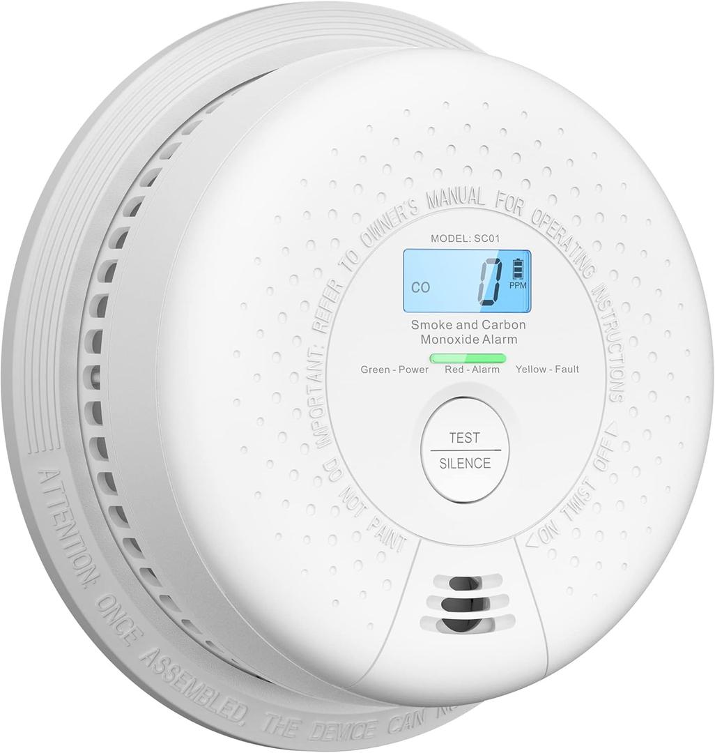 X-Sense Smoke Detector Carbon Monoxide Detector Combo, 10-Year Battery Smoke Detector with Display, Auto-Check, Single Pack