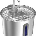 Stainless Steel Cat Fountain - 2.2L/74oz Ultra-Quiet Drinking Automatic Pet Water Fountain with Replacement Filters Cat Water Fountain with LED Window for Cats and Small Dogs