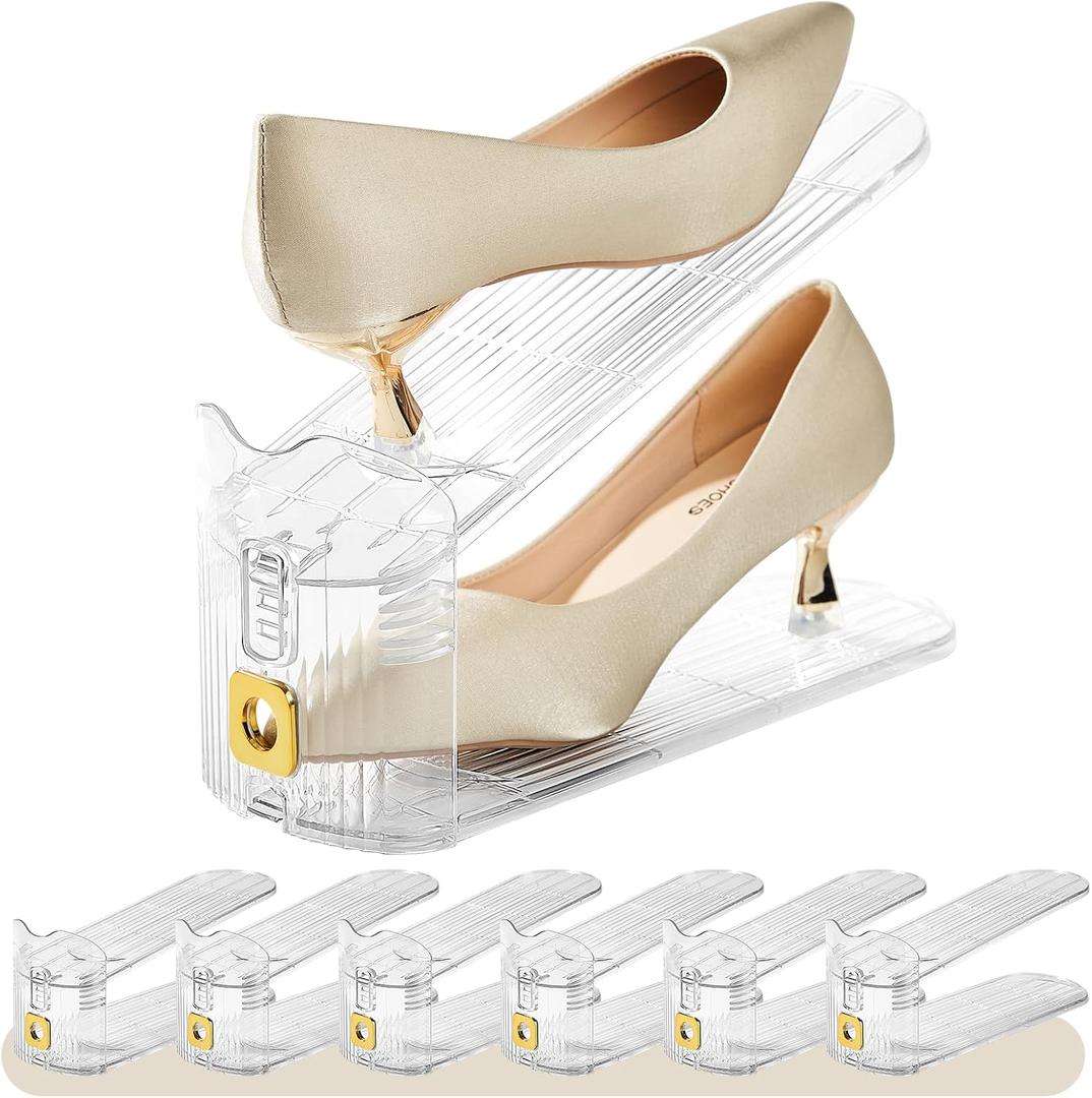 6 Pack Shoe Slots Organizer for Closet, Adjustable Shoe Stackers for a Pair of Shoes Shoe Rack Storage Shoe Space Saver 50% Shoe Shelf Display Holder for Closet