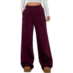 Aleumdr Womens Wide Legs Sweatpants Fleece Lined High Waisted Baggy Pants 2026 Trendy Casual Athletic Joggers with Pockets (XX-Large, Burgundy)