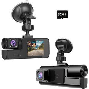 1080P Dual Dash Camera for Car Front and Inside Dashcam Car Security Video Recorder,170Wide Angle Vehicle Cam,WDR,G-Sensor,2 IPS Screen,Loop Recording,Night Vision (Dual Dash Cam with 32G Card)