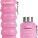 JaneJu Collapsible Water Bottle, 17oz BPA Free Silicone Reusable Portable Lightweight Foldable Water Bottles with Carabiner, Portable Leak Proof Sports Water Bottle (Pink) (16.9 Ounces)