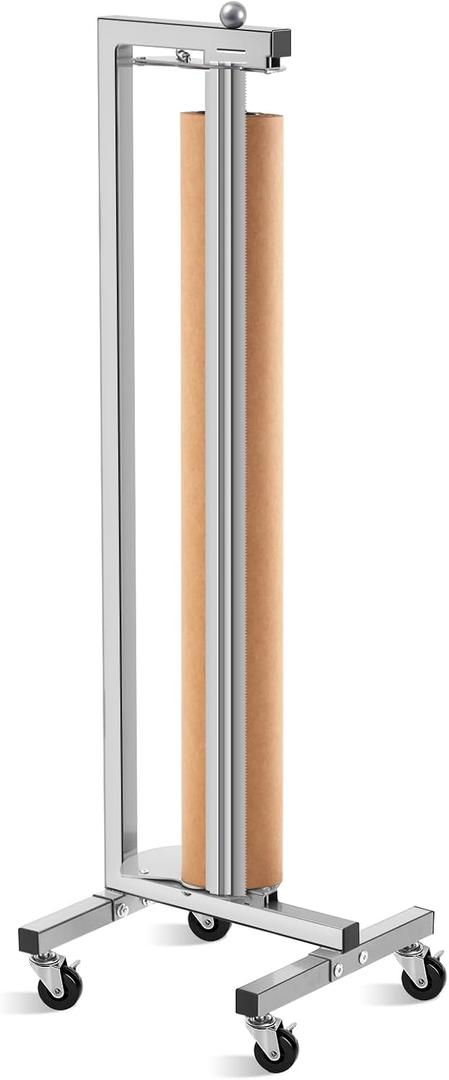 Vertical Paper Roll Dispenser with Wheels 25"-36" Paper Roll Holder Stand and Cutter Durable and Movable for Gift Wrap Kraft Freezer Butcher Studio Classroom Arts Retail Store Commercial Use