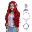 Red Mermaid Wig Kids,Red Curly Wig Long,Halloween Costume Wigs For Kids