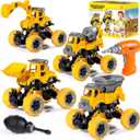 LUDILO 4PCS Take Apart Toys for 4 Year Old Boys Construction Toys with Electric Drill DIY Assembly Building Stem Toys Trucks Gifts for 3 4 5 6 7 8 Year Old Boys Girls Kids Learning Educational Toys