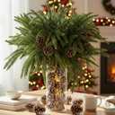 Syhood 12 Pcs 20 Inch Large Christmas Norfolk Pine Branch with 24 Pcs Pine Cones Norfolk Stems Real Touch Artificial Christmas Greenery Stems Picks Snow Pinecone for Xmas Vase DIY Craft Decor