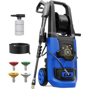 Pressure Washer, 5000PSI Max 3.2GPM Power Washer Adjustable Touch Screen with 35FT Power Cord, 20FT Hose, 4 Nozzles for Driveways Furniture or Cars, Blue