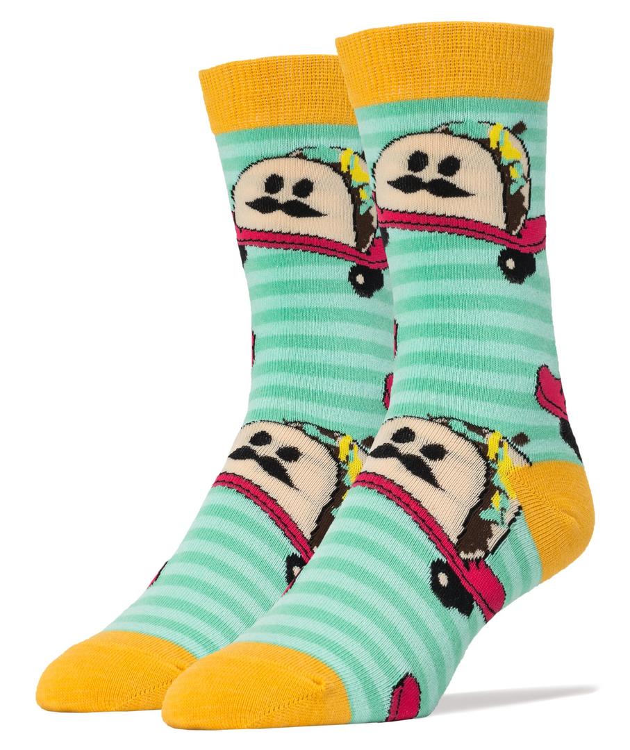 2 x Oooh Yeah Socks - Mens Crew - Taco Dude, Large