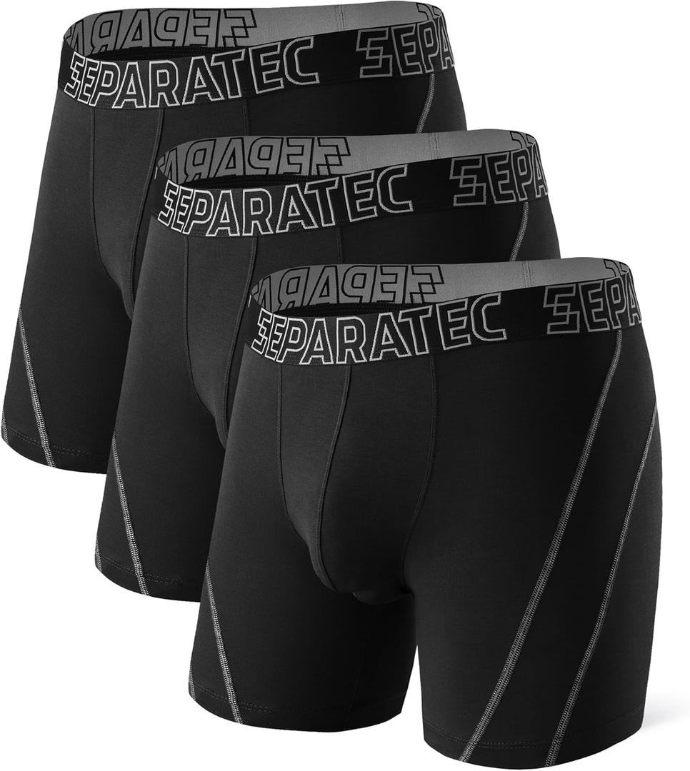 Separatec Dual Pouch Underwear for Men Moisture Wicking Breathable and Soft Men's Underwear Boxer Briefs with Fly 3 or 6 Pack (New! - Upgraded Dual Pouch - Black)
