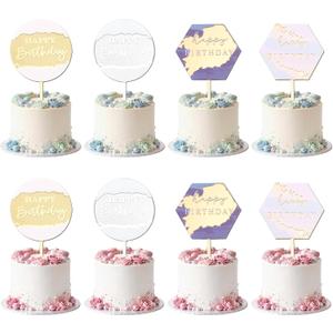 2 x Wootkey 8Pcs Acrylic Happy Birthday Cake Toppers Engraved Happy Birthday Sign for Cake DIY Birthday Gift Flower Bouquet Pastries Desserts Decor