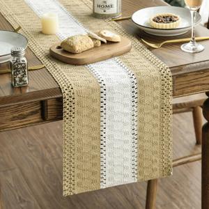 Artoid Mode Burlap Brown Farmhouse Rustic Table Runner, Seasonal Hollow Kitchen Dining Table Decoration for Home Party Decor 12x36 Inch