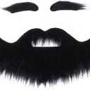 Honcloud Cosplay Beard with Eyebrow Set for Adult Material Novelty Mustaches for Halloween Costume Accessories (Black)