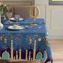 XCHI Green Castle Golden Lantern Stars and Moons Ramadan Mubarak Tablecloth Rectangle Table Cloth Table Covers for Indoor Dining Home Party Decorations 52x70 Inch