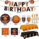 Basketball Party Decorations 171Pcs Basketball Party Supplies Disposable Basketball Tablecloth Paper Plates Cup Napkin Plastic Fork Knives Spoon and Banner for Sports Birthday Decorations