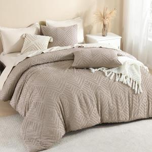 Litanika Super King Plus Comforter Light Coffee, 3 Pieces Tufted Boho Farmhouse Bedding Comforter Set, Lightweight Fluffy All Season Comforter Set (120x128In Comforter & 2 Pillowcases)