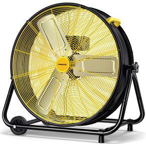 VAGKRI 24 Inch Industrial Drum Fan, 320W High Velocity Floor Fan, 3 Speed Heavy Duty Metal Air Circulator, 360 Tilt with Casters Handle ETL Standard for Patios, Warehouse, Commercial,Basement