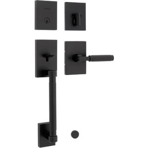 Kwikset Prava Front Door Lock Handle and Deadbolt Set, Entry Handleset Exterior with Interior Reversible Lever, Matte Black, Pick Resistant SmartKey Rekey Deadbolt Security, with Microban Protection