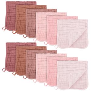 SWEET DOLPHIN 12 Pack Muslin Burp Cloths Large 100% Cotton Burping Clothes for Baby Drool - Absorbent and Soft Boys & Girls Milk Spit Up Rags for Newborn Essentials Registry - Dewy Petal