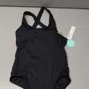 Beautikini Period Swimwear One Piece Backless Menstrual Swimsuit Crisscross Training Leakproof Bathing Suit for Girls Women (X-Small, Black)