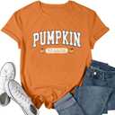 Pumpkin Shirts for Women Cute Thanksgiving Fall Tops Funny Halloween Graphic Tees Autumn Short Sleeve Outfit (Orange, XXL)