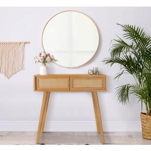 Console Table, Small Vanity Desk, Console Tables for Entryway Entryway Table, Rattan Dresser Entry Table Narrow Console Table Modern Hallway Table, 31" Boho Sofa Table (Rustic Brown)