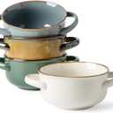 MONITO Ceramic Salad Bowl with Handles, 28 oz French Onion Soup Bowls, Ceramic Soup Bowls for Cereal, Pasta, Chilli, Beef Stew, Stackable Serving Bowl Set of 4 (28 OZ)