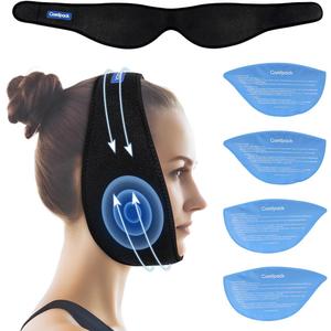Wisdom Teeth Ice Pack Head Wrap After Surgery, 4 Reusable Hot & Cold Therapy Gel Ice Packs for Face Swelling, TMJ, Chin, Oral Pain, Facial Surgery, Jaw Pain, Black